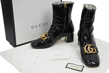 Load image into Gallery viewer, GUCCI グッチ ダブルGパテント アンクル ブーツ ロゴ ブラック エナメル 靴 シューズ 花 柄 524658 サイズ37 1/2 中古 43481
