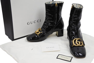 GUCCI グッチ ダブルGPテント アンクルブーツ ロゴ ブラック エナメルシューズサンダル 花柄 524658 サイズ37 1/2 中古 43481 