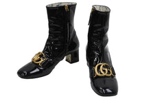 Load image into Gallery viewer, GUCCI グッチ ダブルGパテント アンクル ブーツ ロゴ ブラック エナメル 靴 シューズ 花 柄 524658 サイズ37 1/2 中古 43481