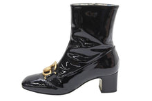 Load image into Gallery viewer, GUCCI グッチ ダブルGパテント アンクル ブーツ ロゴ ブラック エナメル 靴 シューズ 花 柄 524658 サイズ37 1/2 中古 43481