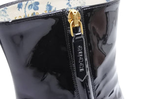 GUCCI グッチ ダブルGパテント アンクル ブーツ ロゴ ブラック エナメル 靴 シューズ 花 柄 524658 サイズ37 1/2 中古 43481