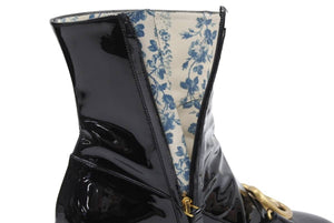 GUCCI グッチ ダブルGパテント アンクル ブーツ ロゴ ブラック エナメル 靴 シューズ 花 柄 524658 サイズ37 1/2 中古 43481