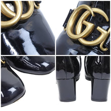 Load image into Gallery viewer, GUCCI グッチ ダブルGパテント アンクル ブーツ ロゴ ブラック エナメル 靴 シューズ 花 柄 524658 サイズ37 1/2 中古 43481