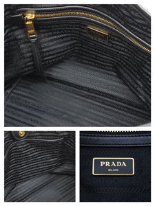 PRADA プラダ ナイロン トートバッグ ブラック ロゴ プレート ゴールド金具 カバン 鞄 肩掛け レザー 美品 中古 43490