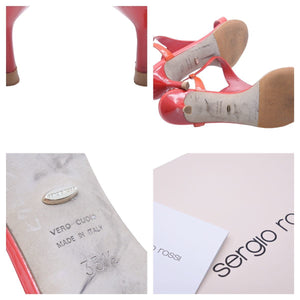 Sergio Rossi セルジオロッシ パンプス ヒール トゥ パテントレザー レッド ゴールド金具 35 1/2 箱付 中古 43502
