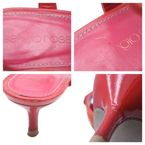 Sergio Rossi セルジオロッシ パンプス ヒール トゥ パテントレザー レッド ゴールド金具 35 1/2 箱付 中古 43502