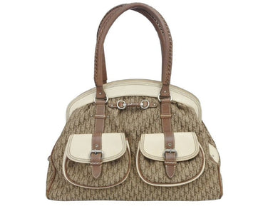 Christian Dior クリスチャンディオール トロッター ボストンバッグ ベージュ アイボリー レザー キャンバス 美品 中古 43514