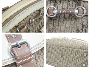 Christian Dior クリスチャンディオール トロッター ボストンバッグ ベージュ アイボリー レザー キャンバス 美品 中古 43514