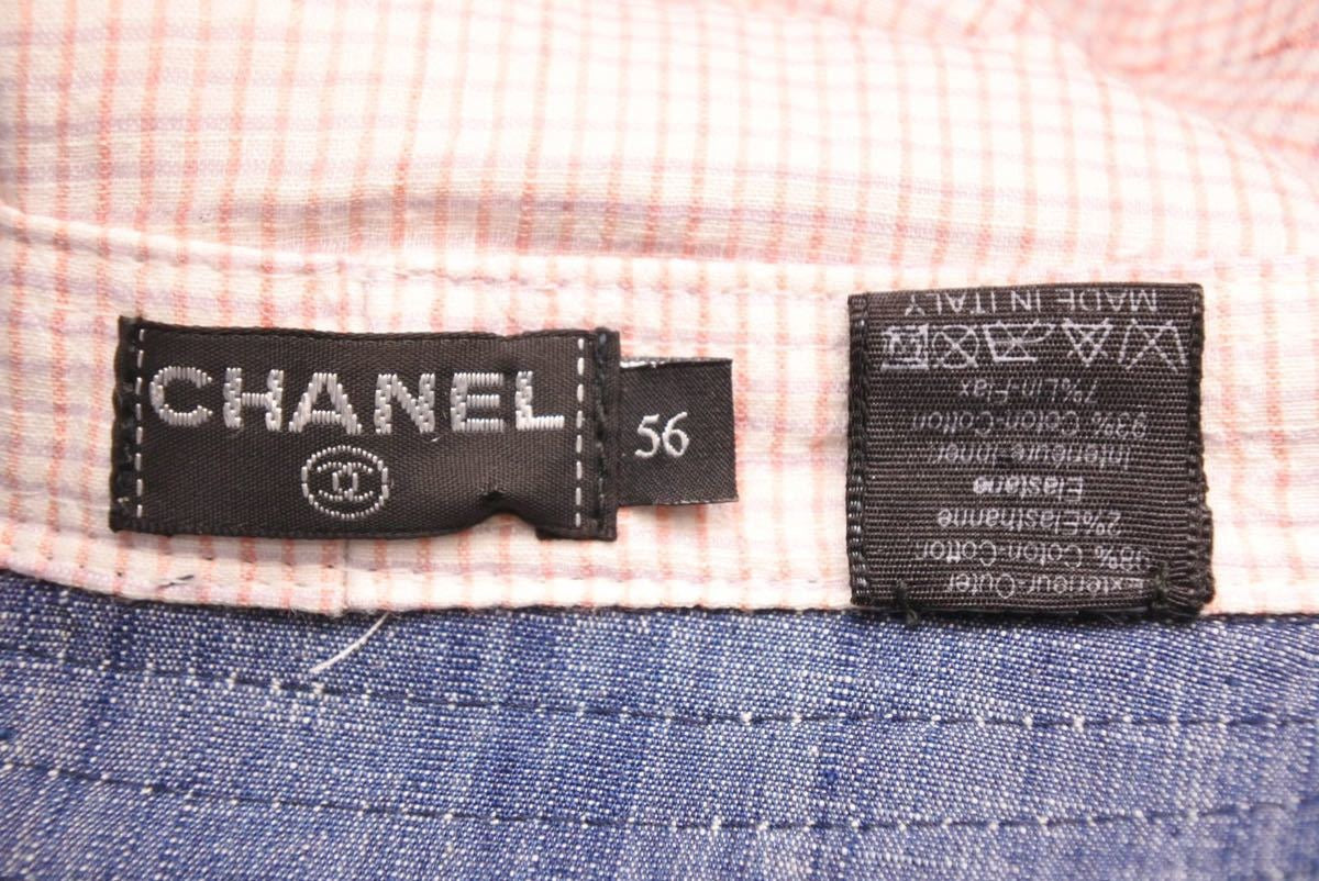 CHANEL シャネル デニム ハット バケットハット 帽子 ココマーク ... CHANEL シャネル デニム ハット バケットハット 帽子 ココマーク ポケット ストライプ ブルー ゴールド サイズ56 美品 43516