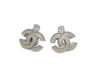 CHANEL シャネル ココマーク ピアス アクセサリー 小物 ベージュ シルバー ラインストーン メッキ 美品 中古 43562