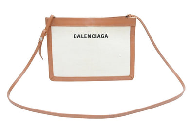 BALENCIAGA バレンシアガ NAVY POCHETTE ショルダーバッグ レザー キャンバス ナチュラルキャメル 美品 中古 43622