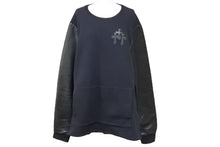 画像をギャラリービューアに読み込む, CHROME HEARTS クロムハーツ スウェットシャツ レザー 黒 ブラック サイズ L パッチワーク 美品 中古 43642