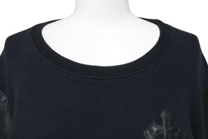 CHROME HEARTS クロムハーツ スウェットシャツ レザー 黒 ブラック サイズ L パッチワーク 美品 中古 43642