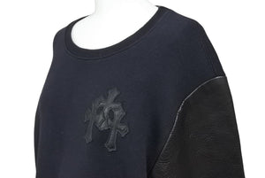 CHROME HEARTS クロムハーツ スウェットシャツ レザー 黒 ブラック サイズ L パッチワーク 美品 中古 43642