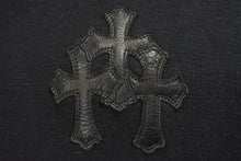 画像をギャラリービューアに読み込む, CHROME HEARTS クロムハーツ スウェットシャツ レザー 黒 ブラック サイズ L パッチワーク 美品 中古 43642