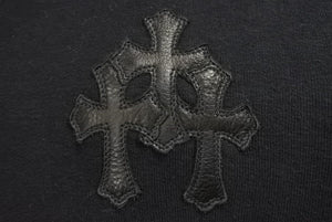 CHROME HEARTS クロムハーツ スウェットシャツ レザー 黒 ブラック サイズ L パッチワーク 美品 中古 43642