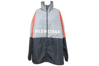 BALENCIAGA バレンシアガ ナイロン ジャケット ロゴ プリント 19ss 534317 グレー 赤 ブラック サイズ 44 美品 43644