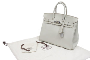 新品同様 HEMRES エルメス バーキン25 トゴ グレー グリスパール系 シルバー金具 T刻印 中古 43678