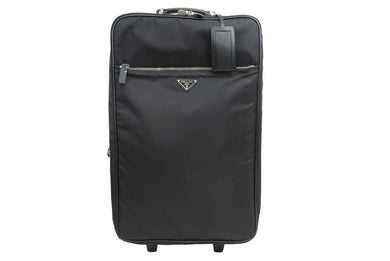 PRADA プラダ ナイロンキャリーバッグ 旅行カバン 2連キャスター VV0030 トライアングルロゴ ブラック シルバー金具 43684