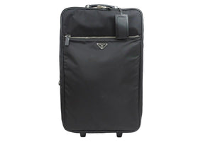 PRADA プラダ ナイロンキャリーバッグ 旅行カバン 2連キャスター VV0030 トライアングルロゴ ブラック シルバー金具 43684