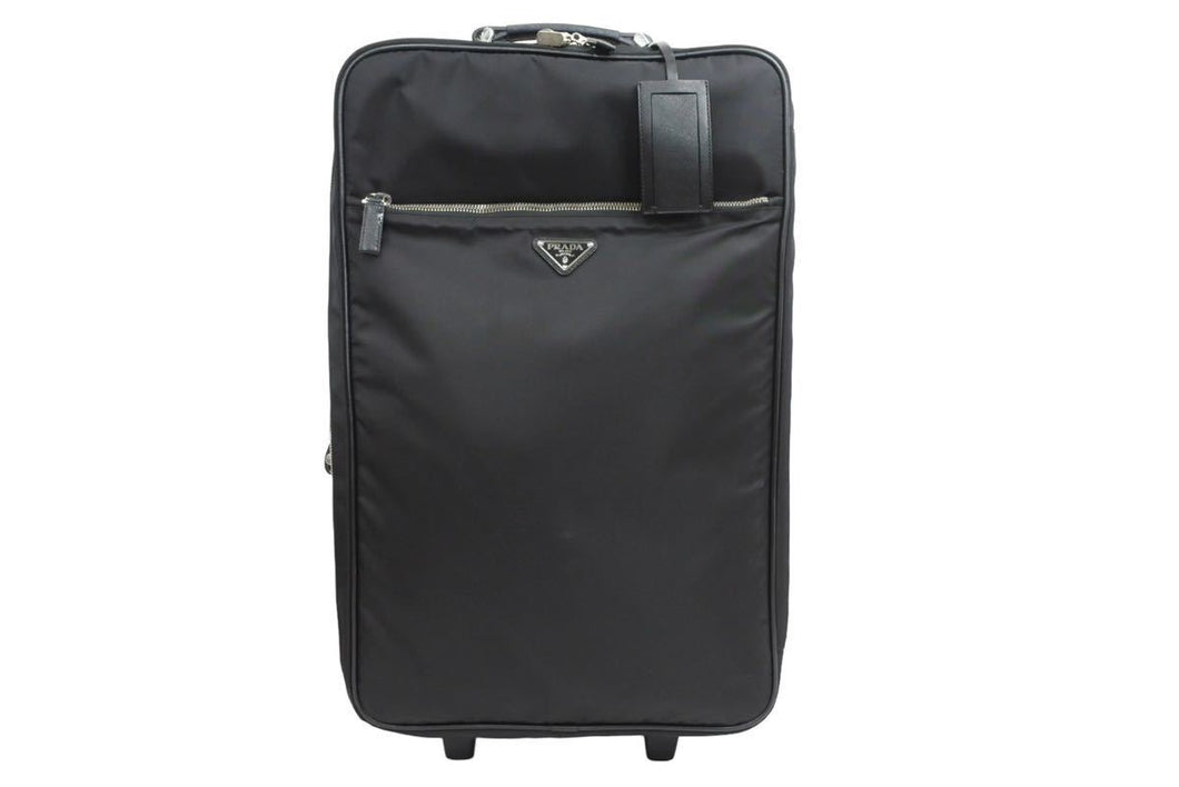 PRADA プラダ ナイロンキャリーバッグ 旅行カバン 2連キャスター VV0030 トライアングルロゴ ブラック シルバー金具 43684