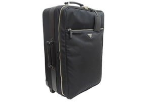 PRADA プラダ ナイロンキャリーバッグ 旅行カバン 2連キャスター VV0030 トライアングルロゴ ブラック シルバー金具 43684