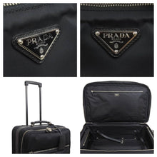 画像をギャラリービューアに読み込む, PRADA プラダ ナイロンキャリーバッグ 旅行カバン 2連キャスター VV0030 トライアングルロゴ ブラック シルバー金具 43684