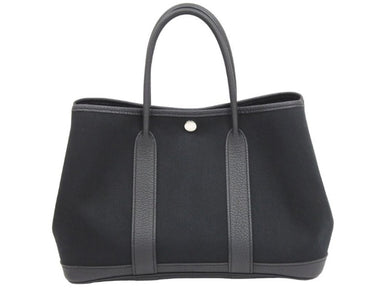 極美品 HERMES エルメス ハンドバッグ ガーデンパーティTPM ブラック 黒 トワル C刻印 中古 43687
