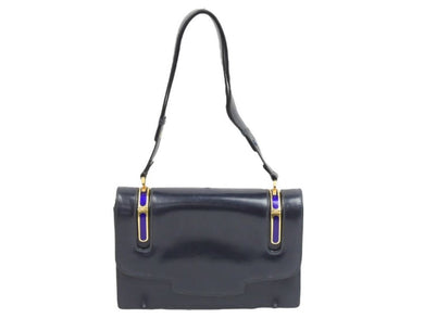 Gucci グッチ オールド ヴィンテージ ワンショルダーバッグ ネイビー ゴールド金具 カーフレザー イタリア製 中古 43692