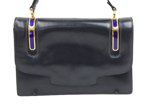 Gucci グッチ オールド ヴィンテージ ワンショルダーバッグ ネイビー ゴールド金具 カーフレザー イタリア製 中古 43692