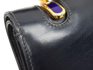 Gucci グッチ オールド ヴィンテージ ワンショルダーバッグ ネイビー ゴールド金具 カーフレザー イタリア製 中古 43692