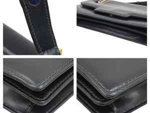 Gucci グッチ オールド ヴィンテージ ワンショルダーバッグ ネイビー ゴールド金具 カーフレザー イタリア製 中古 43692