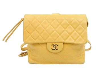 シャネル CHANEL マトラッセ ココマーク チェーン ショルダー リュック 3番台 レザー イエロー 美品 中古 43697