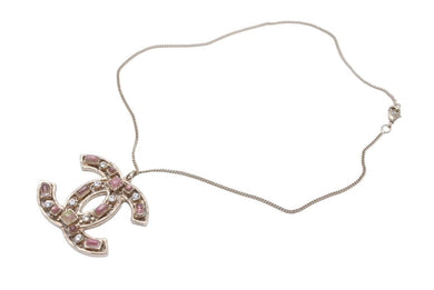CHANEL シャネル ココマーク ネックレス アクセサリー ジュエリー GP ラインストーン ゴールド ピンク 美品 中古 43699