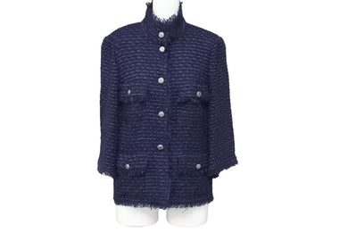 CHANEL シャネル ツイードジャケット トップス 上着 P27857V16954 ネイビー サイズ36 美品 中古 43707