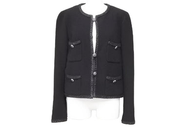 CHANEL シャネル ツイードジャケット 08A P33858V18196 サイズ38 ブラック ヴィンテージ ココマーク ノーカラー 美品 43708