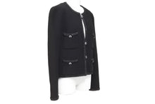 画像をギャラリービューアに読み込む, CHANEL シャネル ツイードジャケット 08A P33858V18196 サイズ38 ブラック ヴィンテージ ココマーク ノーカラー 美品 43708