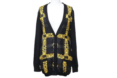 MOSCHINO モスキーノ カーディガン ロゴデザイン カーディ ガン イエロー ブラック サイズ 38 KW7243303 黒黄 ツレ 中古 43775