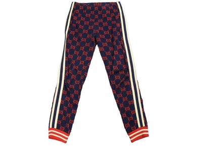 GUCCI グッチ GGジャガード テクニカルジャージー トラックパンツ ネイビー レッド GG柄 496920 サイズS 中古 43777