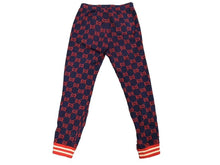 Load image into Gallery viewer, GUCCI グッチ GGジャガード テクニカルジャージー トラックパンツ ネイビー レッド GG柄 496920 サイズS 中古 43777