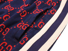 Load image into Gallery viewer, GUCCI グッチ GGジャガード テクニカルジャージー トラックパンツ ネイビー レッド GG柄 496920 サイズS 中古 43777