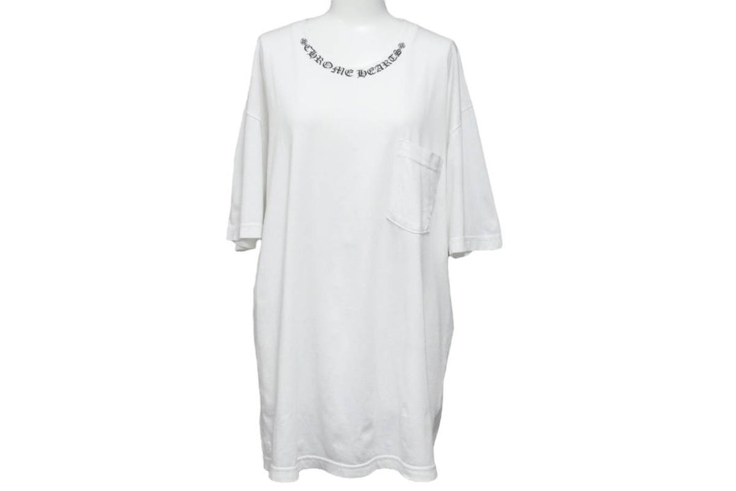 CHROME HEARTS クロムハーツ 半袖Tシャツ Neck Logo Pocket Tee ポケットティー ネックロゴ コットン ホワイト XL 良品 中古 43782