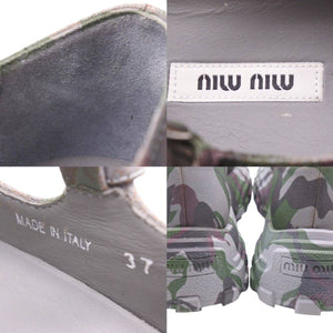 MIUMIU ミュウミュウ 厚底ストラップパンプス ヴィンテージ加工 サンダル 靴 カモフラージュ グレー 牛革 サイズ37 美品 中古 43784
