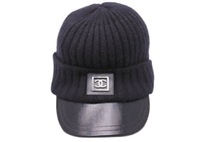 CHANEL シャネル スポーツライン ニット キャップ ココマーク カシミヤ ブラック シルバー金具 サイズONESIZE 美品 中古 43797