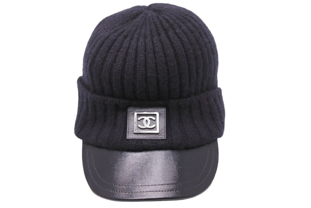 CHANEL シャネル スポーツライン ニット キャップ ココマーク カシミヤ ブラック シルバー金具 サイズONESIZE 美品 中古 43797