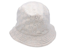 極美品 GUCCI グッチ バケットハット 帽子 GGラメ GG柄 ウール ナイロン 金属繊維 ホワイト シルバー サイズL 中古 43809