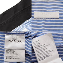 Load image into Gallery viewer, PRADA プラダ コミックシャツ ストライプシャツ 2018SS UCN167 S181 1QVU ブルー ホワイト ブラック コットン S 美品 中古 43810