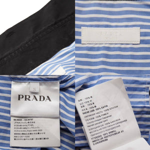 PRADA プラダ コミックシャツ ストライプシャツ 2018SS UCN167 S181 1QVU ブルー ホワイト ブラック コットン S 美品 中古 43810