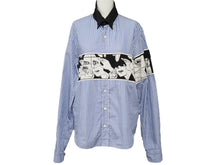Load image into Gallery viewer, PRADA プラダ コミックシャツ ストライプシャツ 2018SS UCN167 S181 1QVU ブルー ホワイト ブラック コットン S 美品 中古 43810