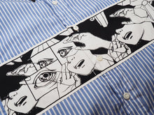Load image into Gallery viewer, PRADA プラダ コミックシャツ ストライプシャツ 2018SS UCN167 S181 1QVU ブルー ホワイト ブラック コットン S 美品 中古 43810